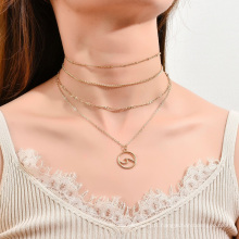 Collier de pendentif à vagues de la mode bohème, collier de clavicule à chaîne multicouche à pulvérisateur